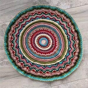 Colourful, Intricate Handmade Round Crochet Throw/Wall Decor. 38” diameter.